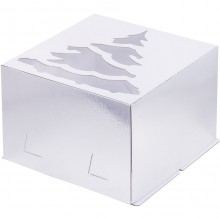 Короб картонный 300х300х190 серебро с окном "Елка"